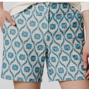Ann Taylor LOFT Womens Shorts 12 Linen Teal Floral Embroidered Riviera Lined New